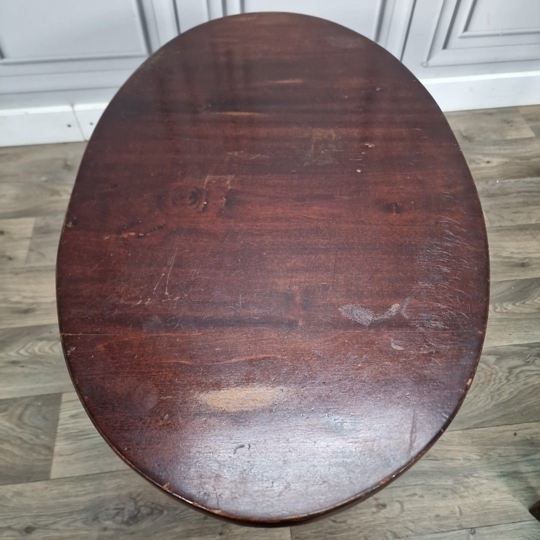Antique Hall Side Table Oval Top Wooden  Solid Wood Occasional For Restoration photo vinterior