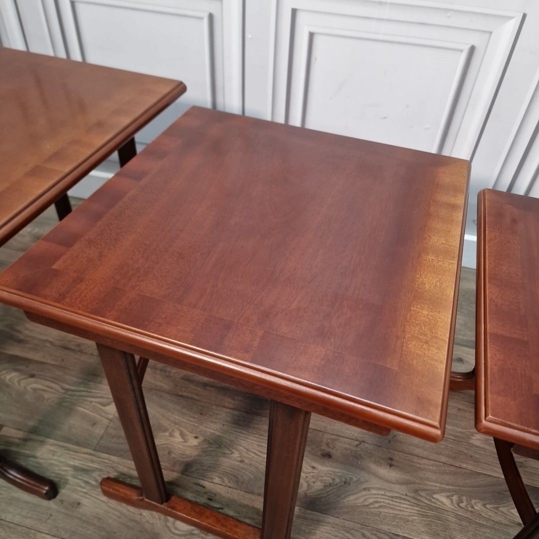 Vintage Mahogany Veneer Tables Nest Of 3 – Square Tops – Retro Side Lamp Tables photo Furniture