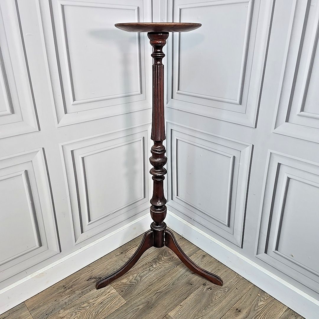 Antique Plant Stand Table Tall Wooden Turned & Carved Torchere Solid Mahogany