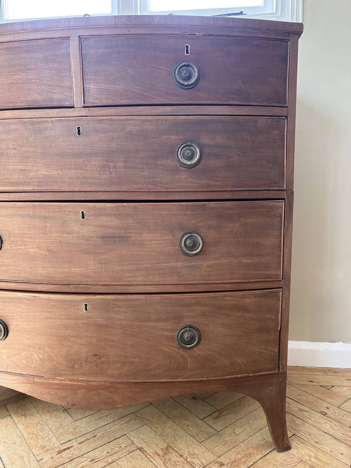 Antique Mahogany Bow Fronted Chest Of Drawers ( Separated Into Two Parts ) photo Furniture