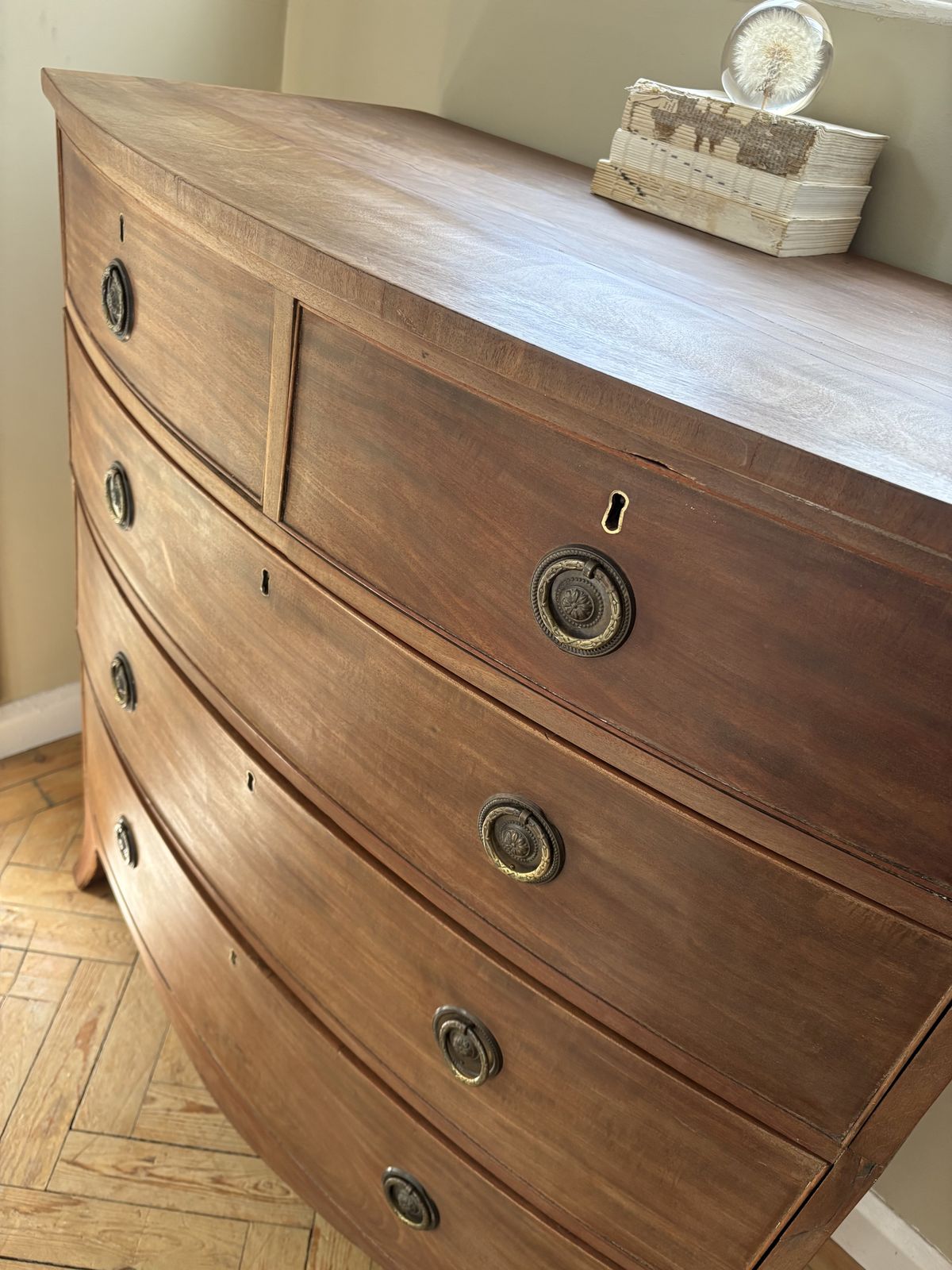 Antique Mahogany Bow Fronted Chest Of Drawers ( Separated Into Two Parts ) photo vintage