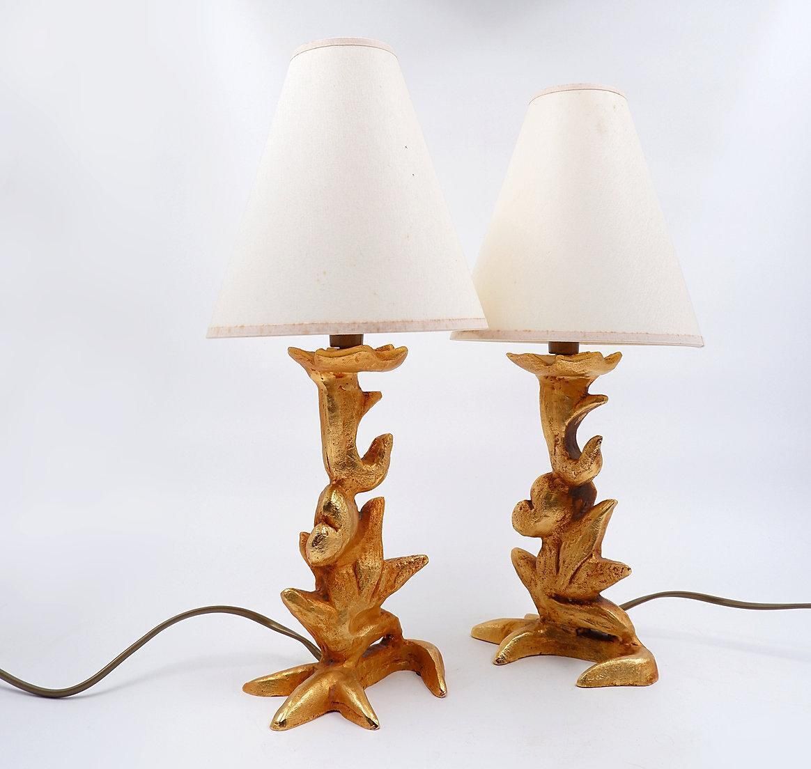 Set Of 2 Sculptural Table Lamps With Plant Motif   G.Mathias, France, 1980s photo vinterior