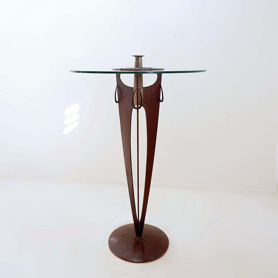 photo furniture Vincent Wegnez Sculptural Bronze And Glass Console Table   Signed / Belgium 20th