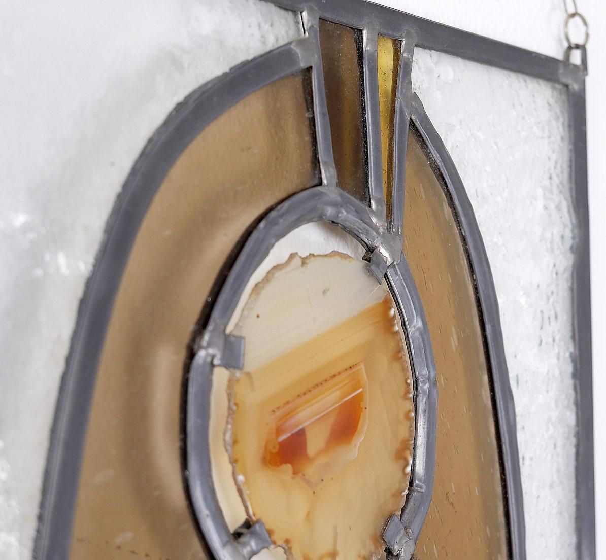 photo furniture Pair Of Stained Glass Panels With Agate Slices   Circa 1980