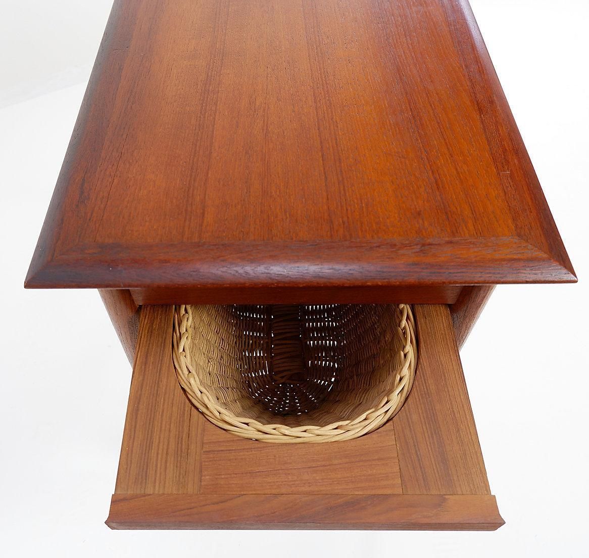 Mid Century Modern Scandinavian Teak Sewing Basket End Table   Johannes Andersen photo for sale