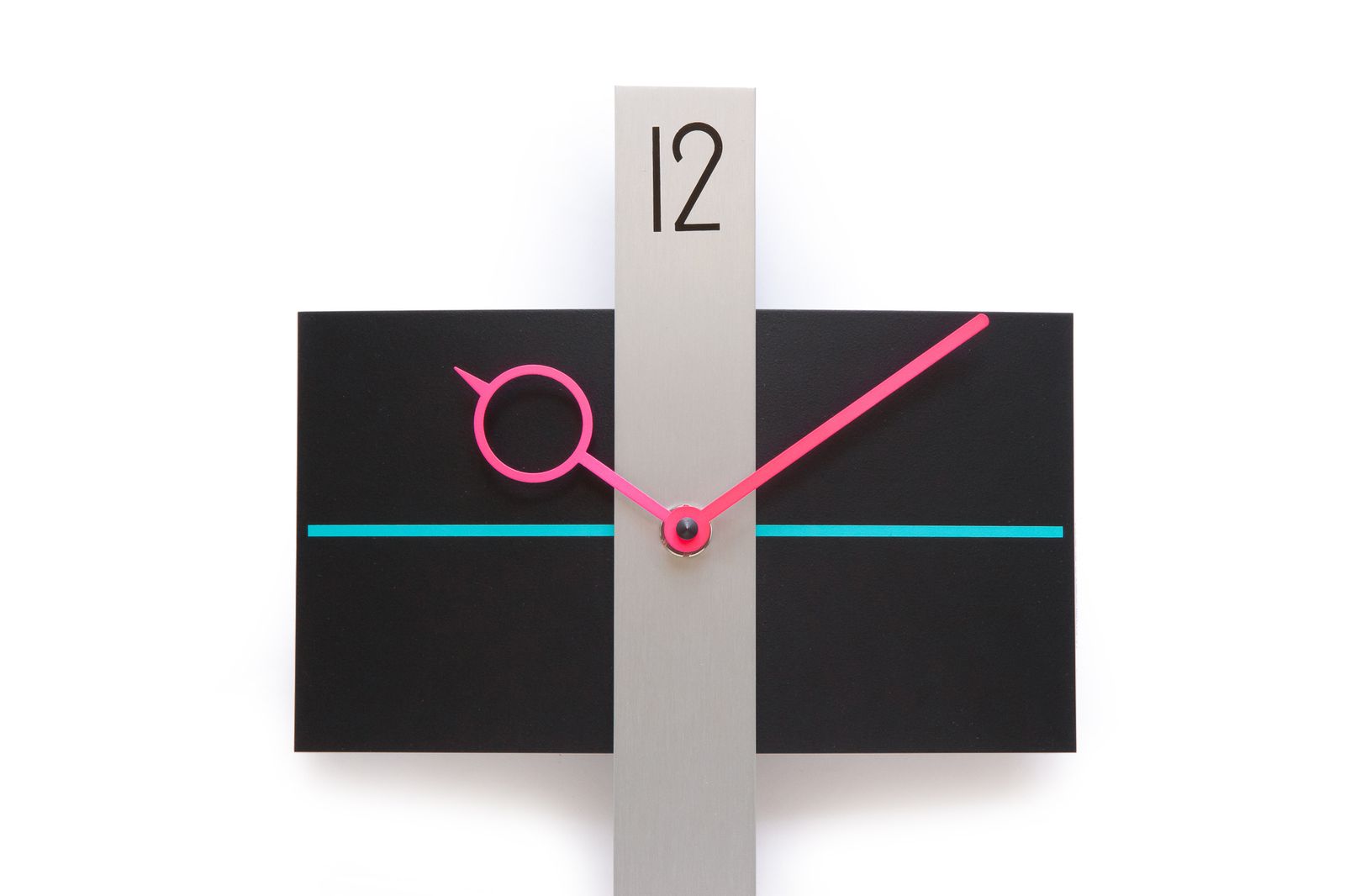 Nos 80s Postmodern Neon Pendulum Wall Clock Memphis Sottsass Era Panton Pop Turquoise Pink Mobile