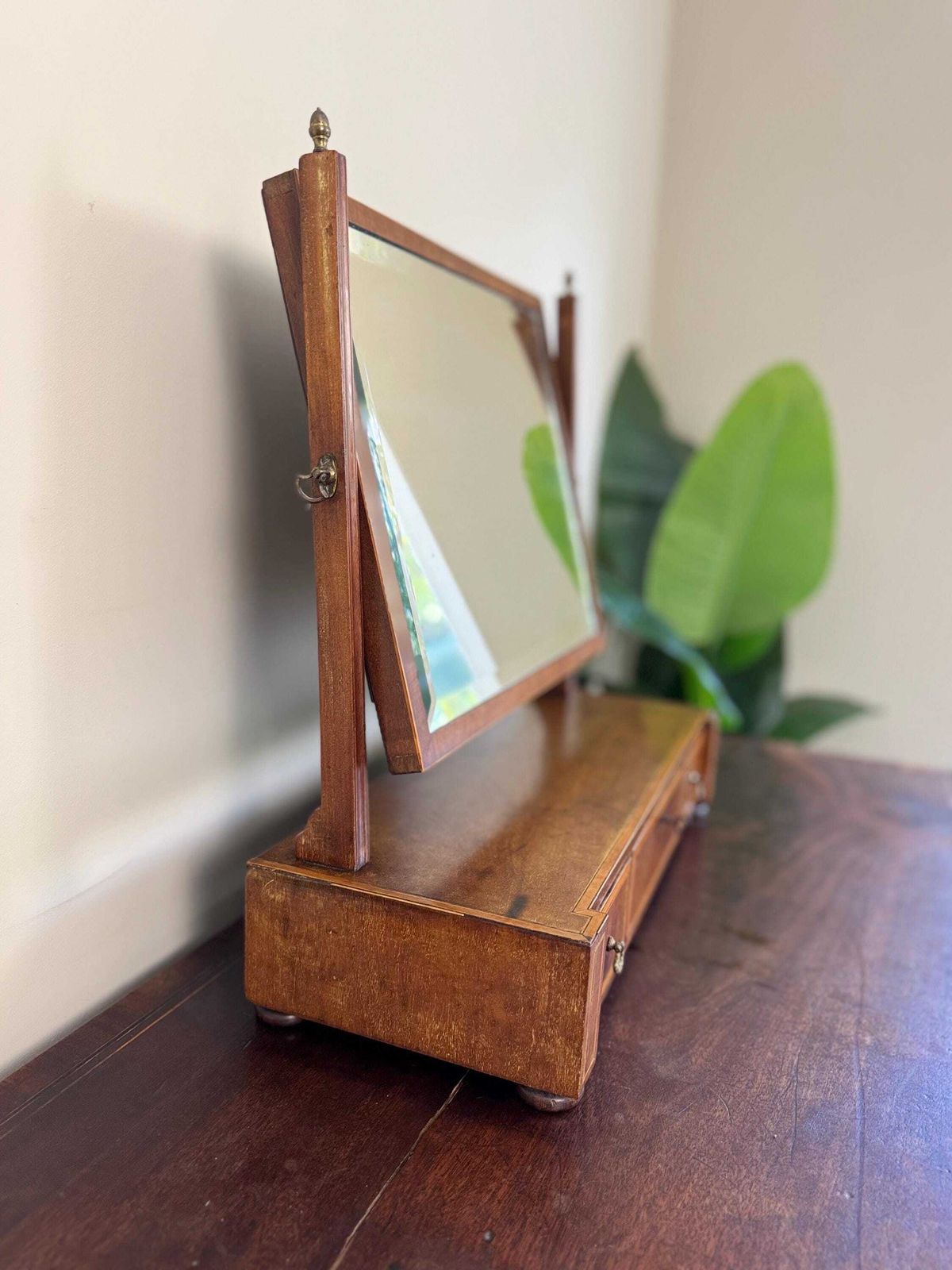 Antique Wooden Vanity Mirror With Storage Drawers, Tabletop Dressing Desk Mirror photo Furniture