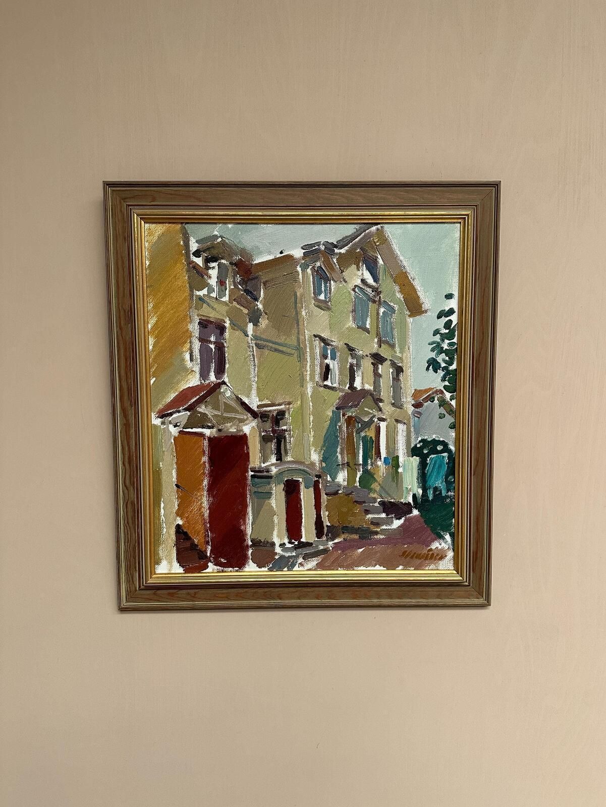 Original Swedish Oil On Canvas – “Södra Kyrkogatan 50” By Gösta Stawåsen,  1970 – Vintage & Framed – 69.5 × 62.5 Cm (Approx. 27.4" × 24.6") photo Art