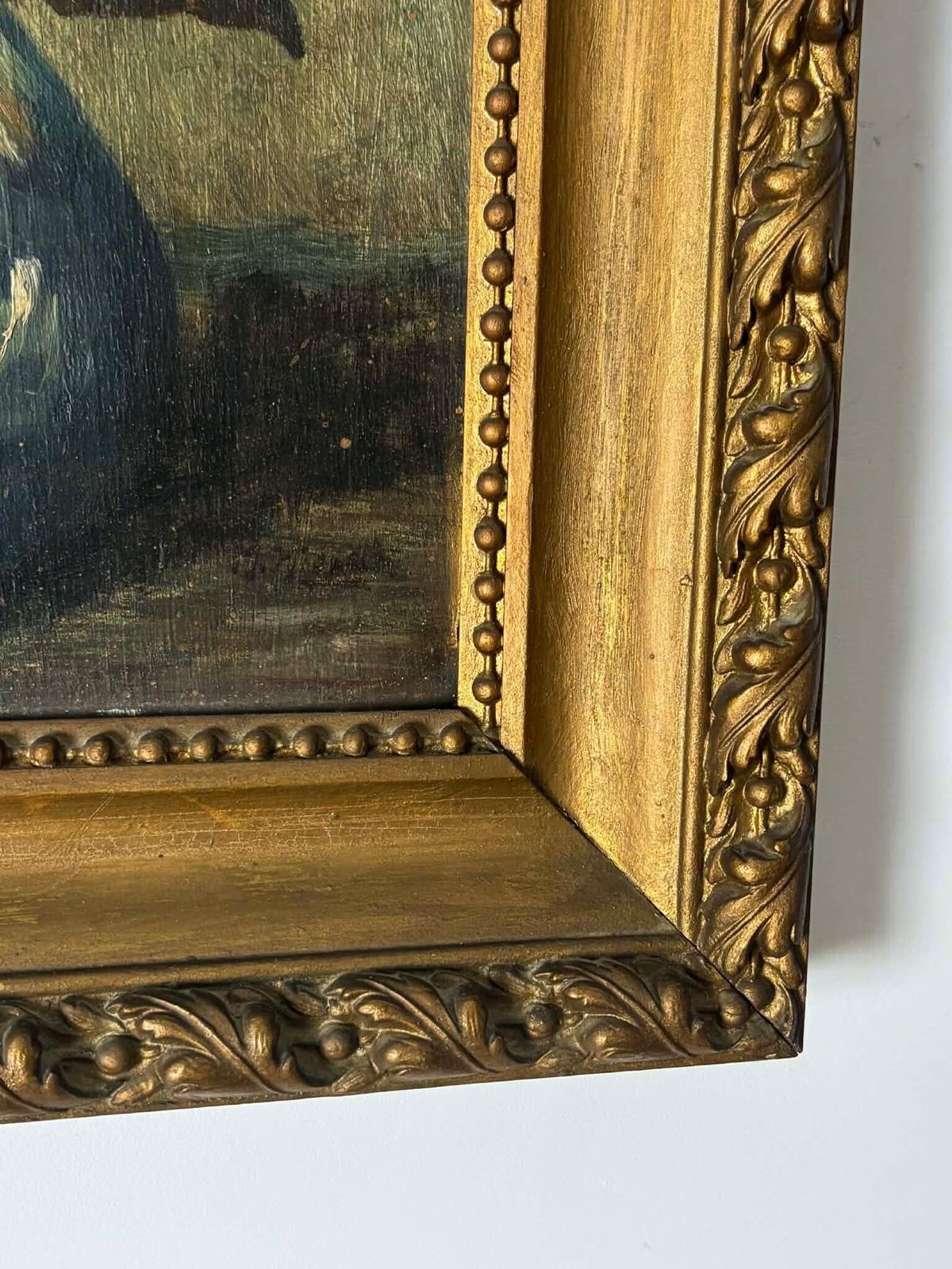 Antique Floral Oil Painting, Red Poppies In Vase With Golden Frame, Moody Antique Wall Art photo Art