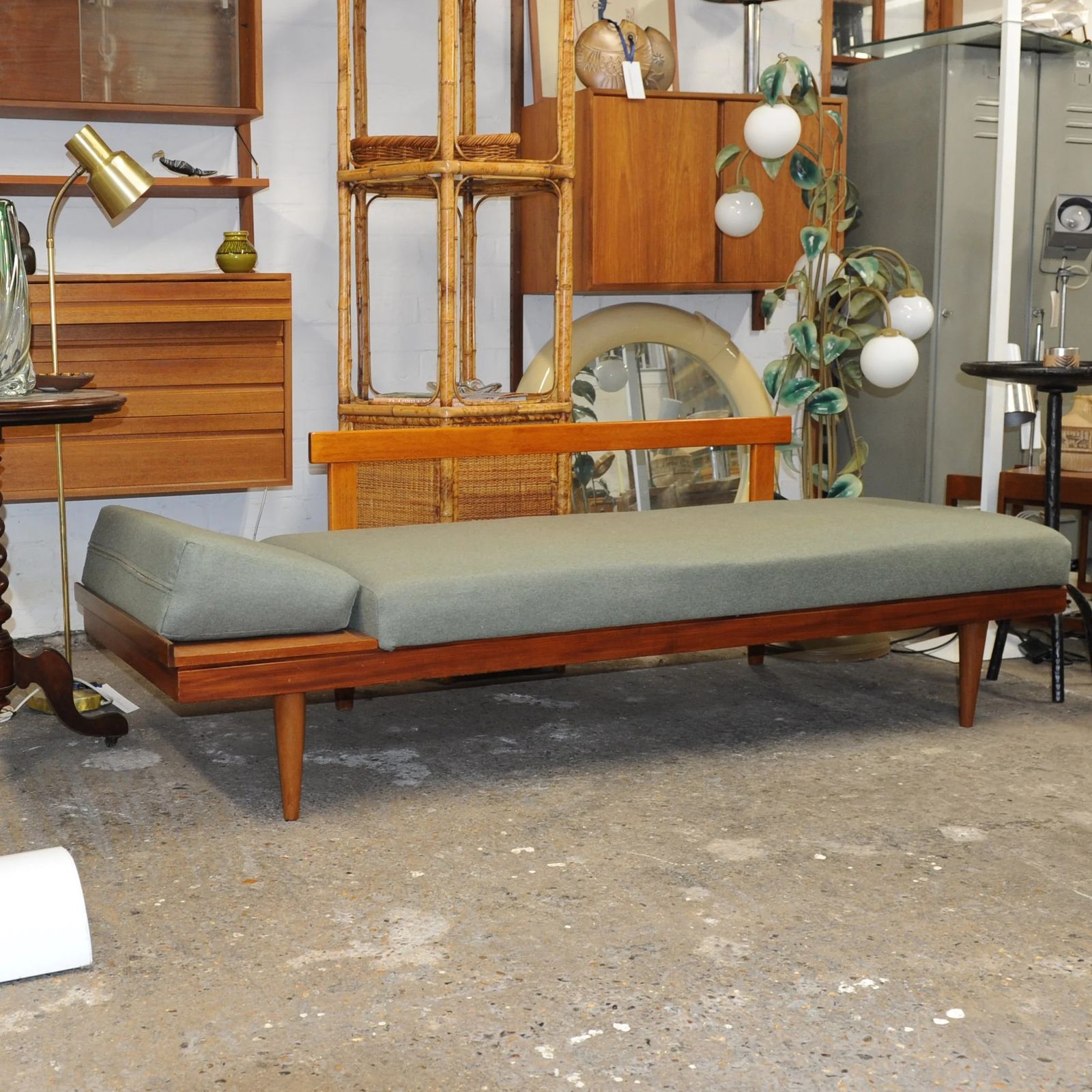 Vintage Scandinavian Daybed In Teak And Pale Green Fabric By Ingmar Relling For Ekornes, 1960s photo for sale