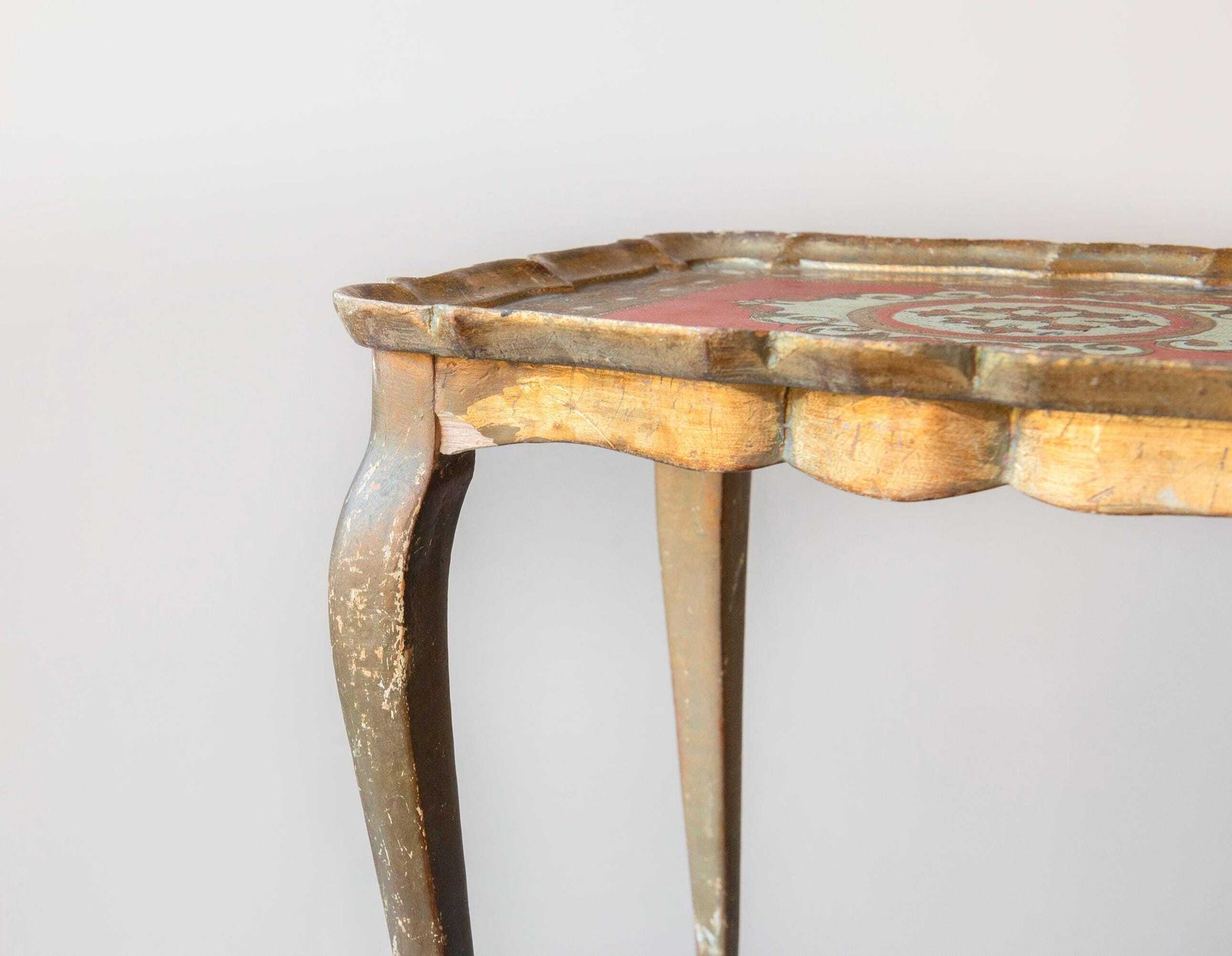 Florentine Giltwood Side Table   Vintage Italian Scalloped Accent Table, Hand Painted, 1960s photo buy