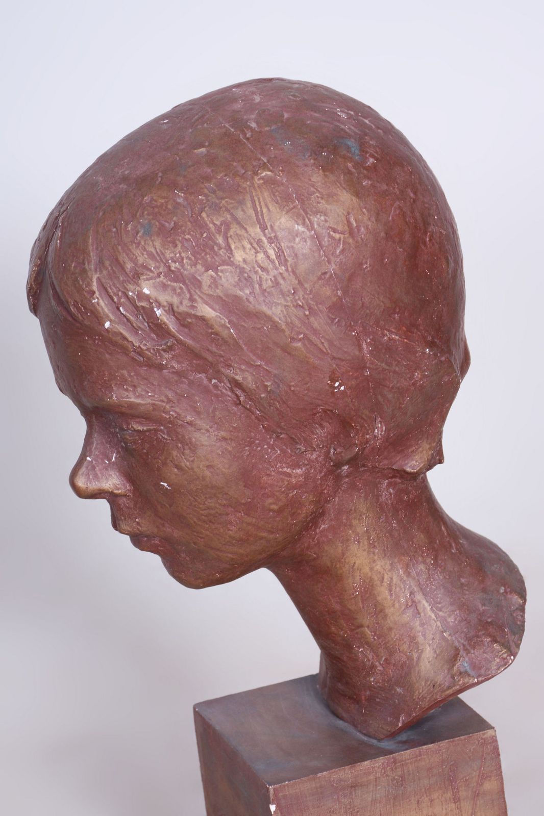 Original Art Deco Statuette Of Young Woman, Painted Plaster, Czech, 1920s photo vinterior