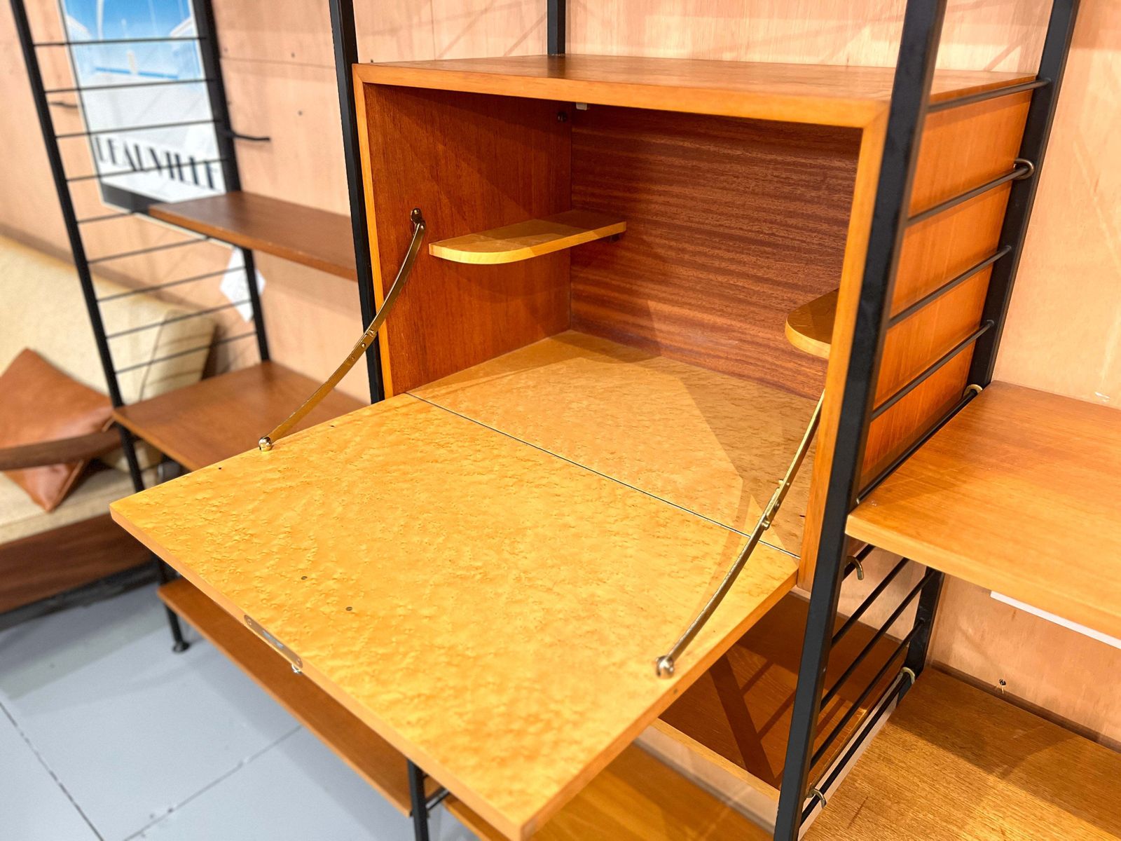 Staples Teak Ladderax Wall System, Three Bays With Cabinets And Shelves photo vinterior