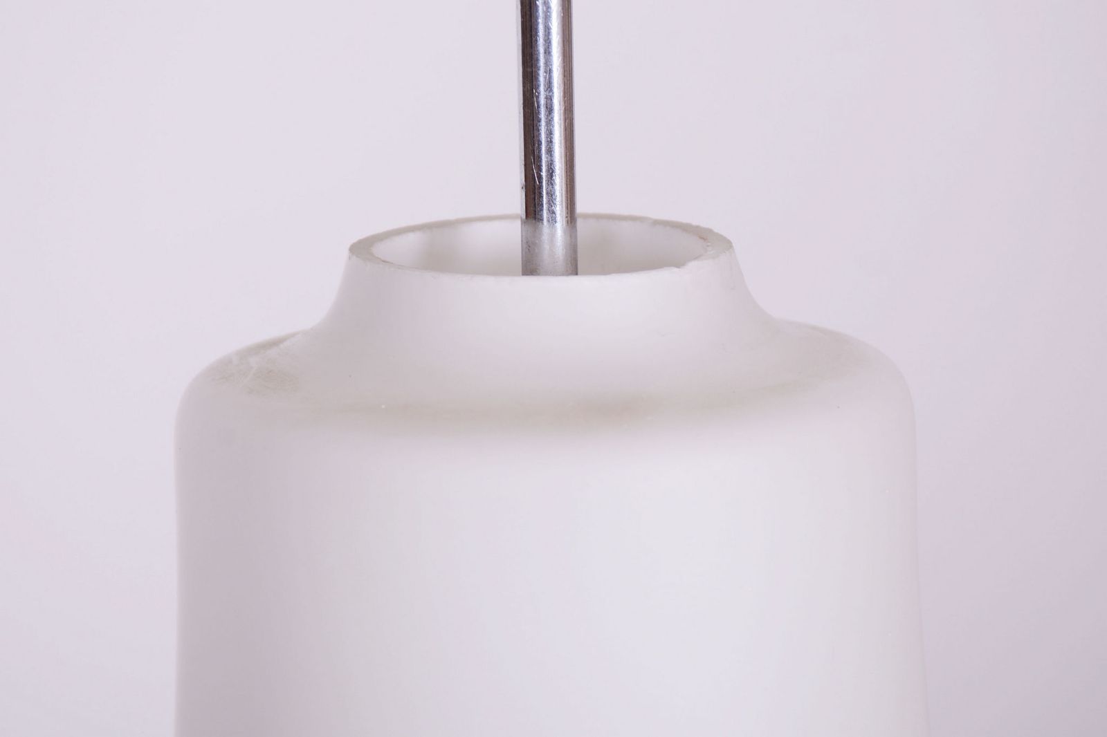Restored Mid Century Chandelier, Chrome, Steel, Opaline Glass, Czech, 1960s photo Lighting