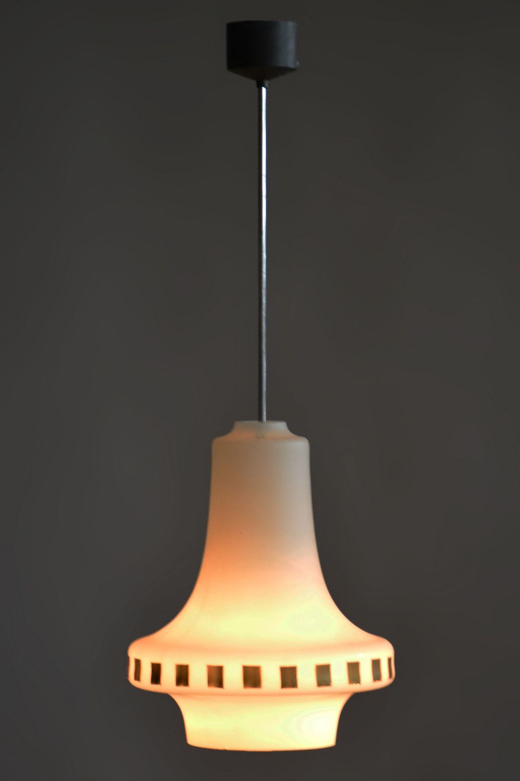 Restored Mid Century Chandelier, Chrome, Steel, Opaline Glass, Czech, 1960s photo vinterior