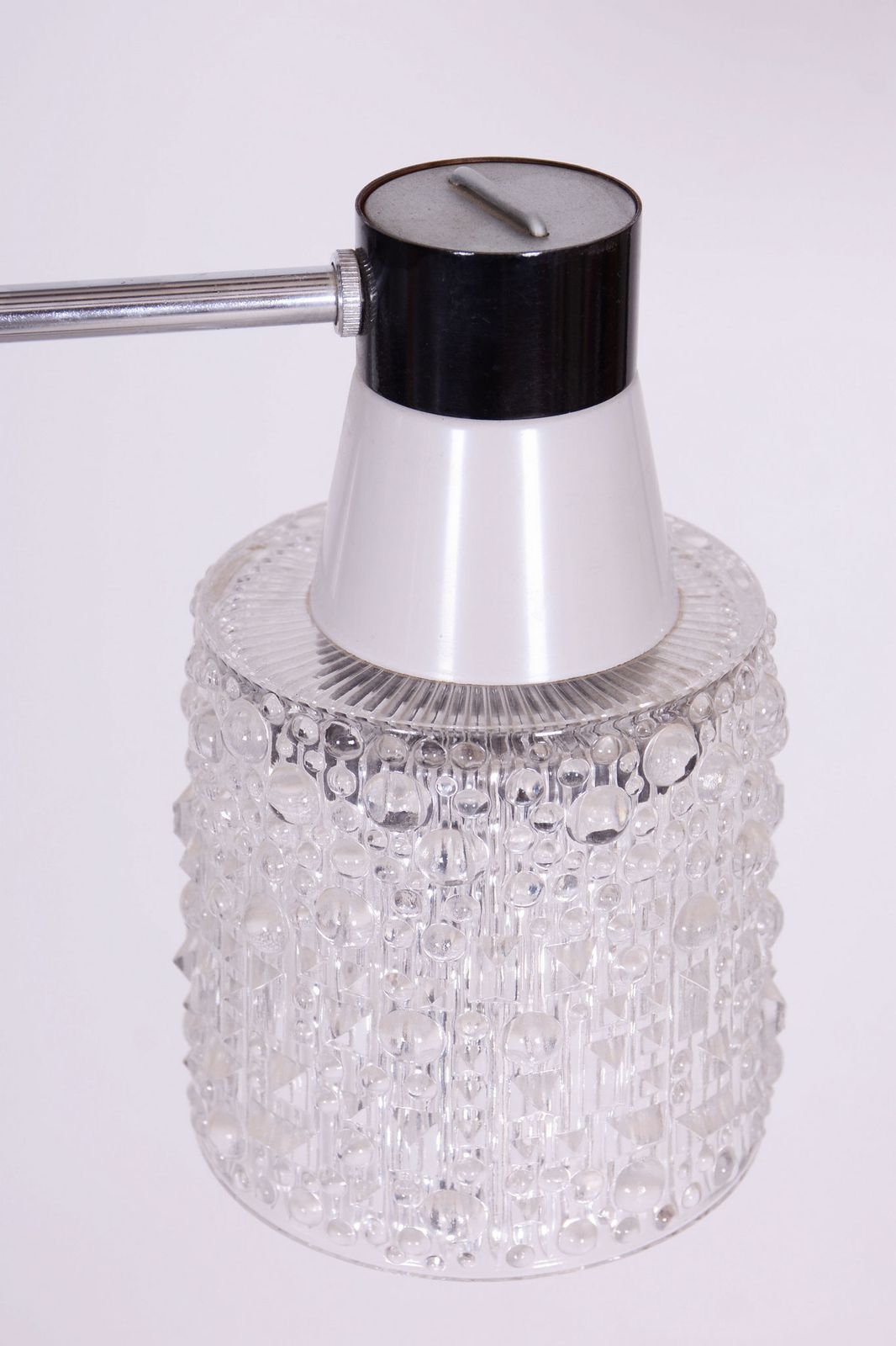 Restored Mid Century Chandelier, By Drukov, Chrome, Opaline Glass, Czech, 1970s photo Lighting