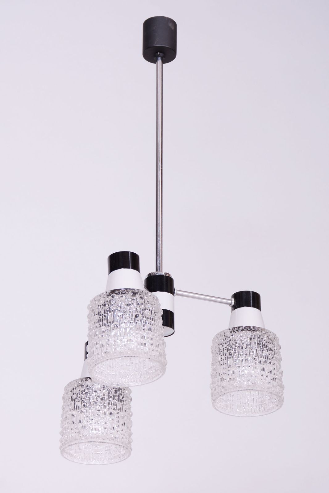 Restored Mid Century Chandelier, By Drukov, Chrome, Opaline Glass, Czech, 1970s photo 400.0