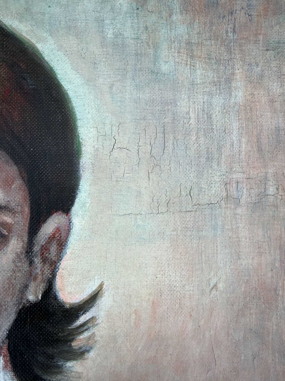 Portrait psychologique de jeune fille au chien, José Antonio Castro Cadenas, peinture figurative espagnole, huile sur toile, 1974 photo 1100.0