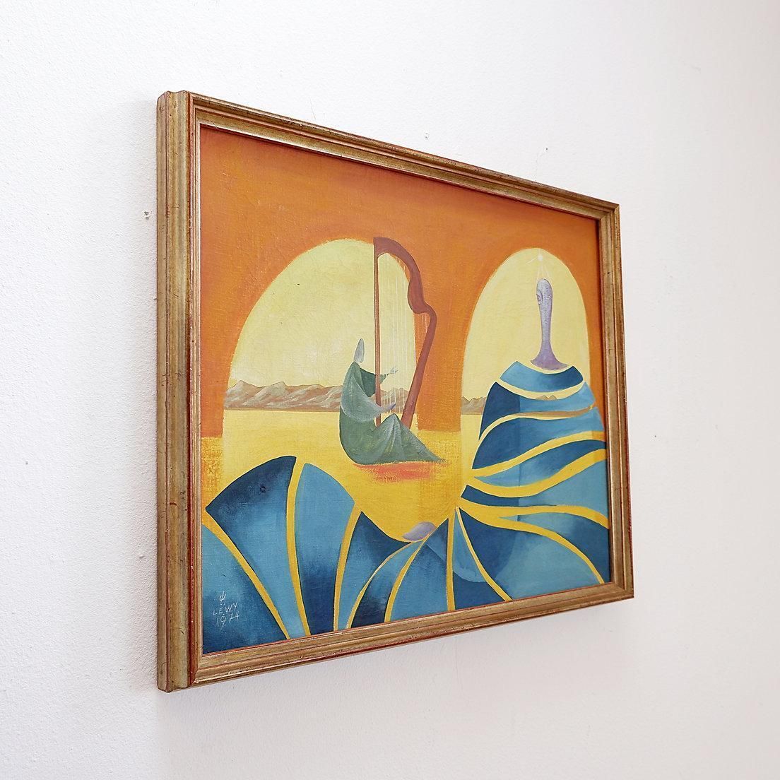 Art Walter Lewy 1905 1995 Surrealist Scene   Signed And Dated 1974. photo