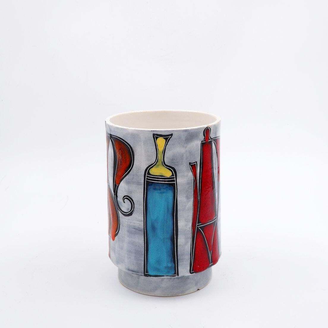 Italian Round Vase With Bottle And Floral Motifs   50/60s photo for sale
