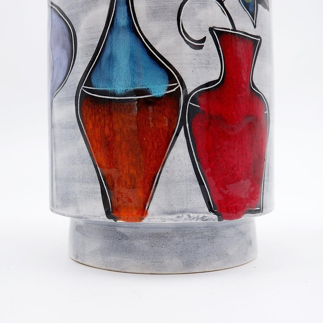 photo vinterior Italian Round Vase With Bottle And Floral Motifs   50/60s