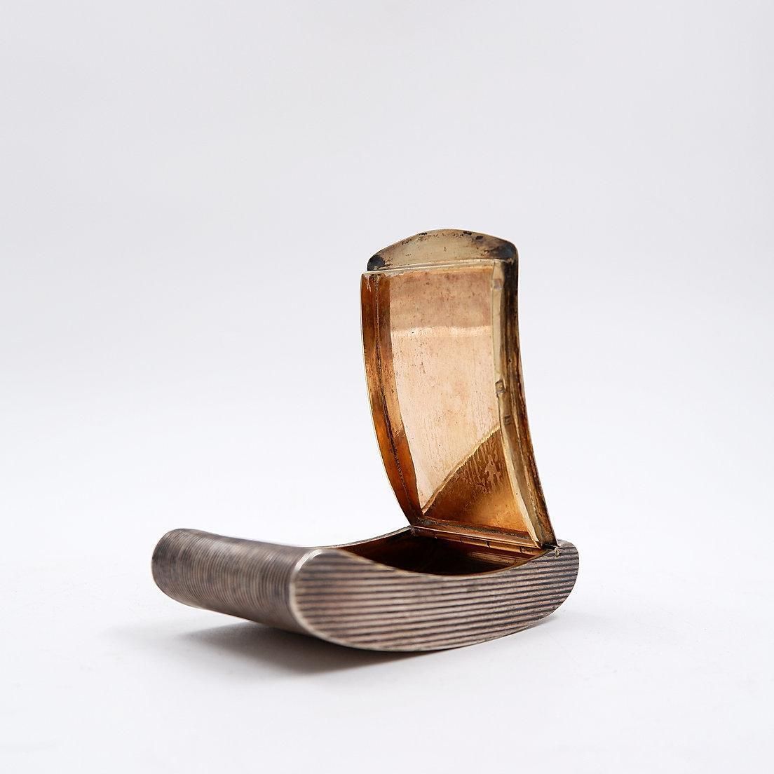 photo for sale Curved Ribbed Silver Gilt Pocket Snuff Box   19th Century