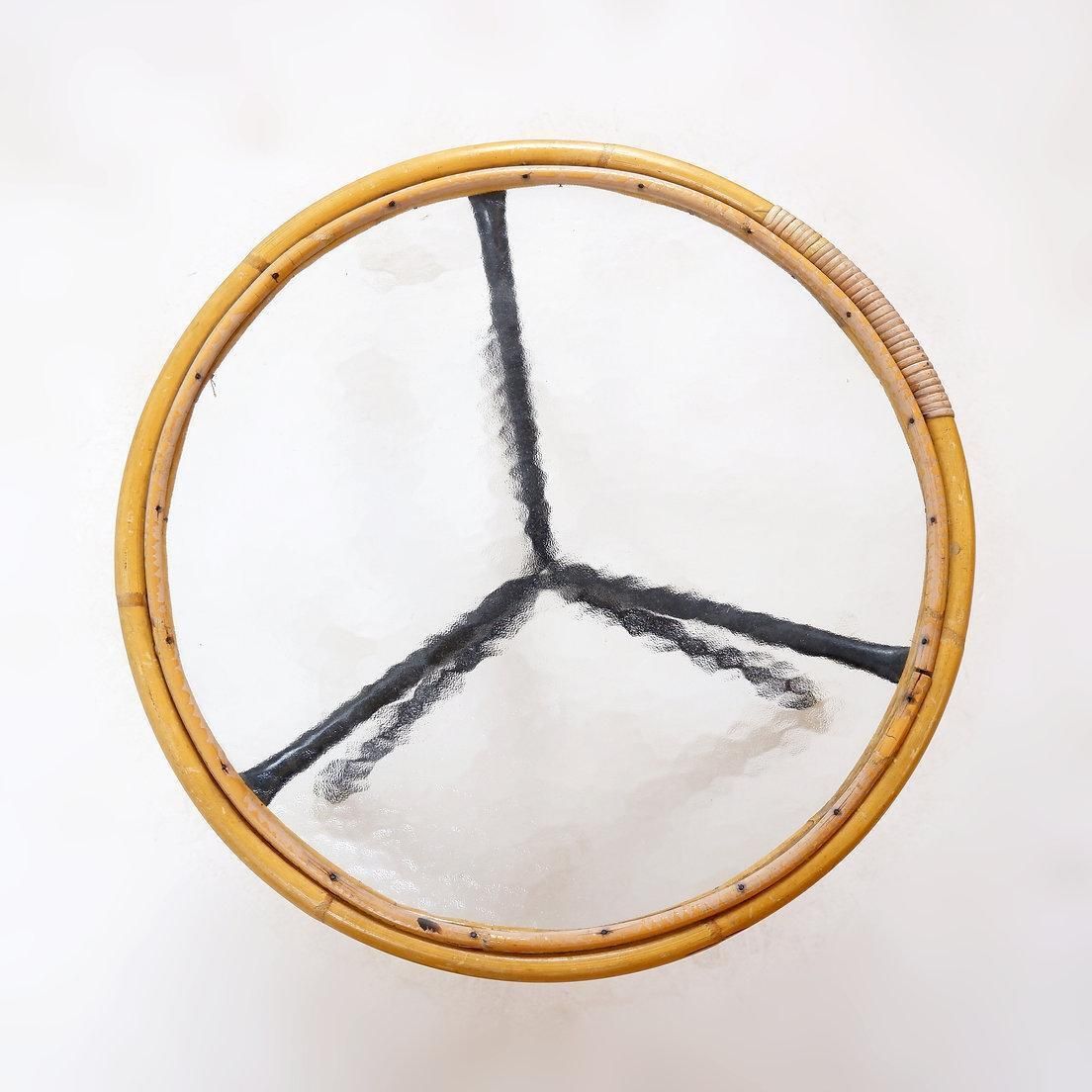 Mid Century Side Table In Bamboo, Metal And Glass  The Netherlands 1960s photo furniture