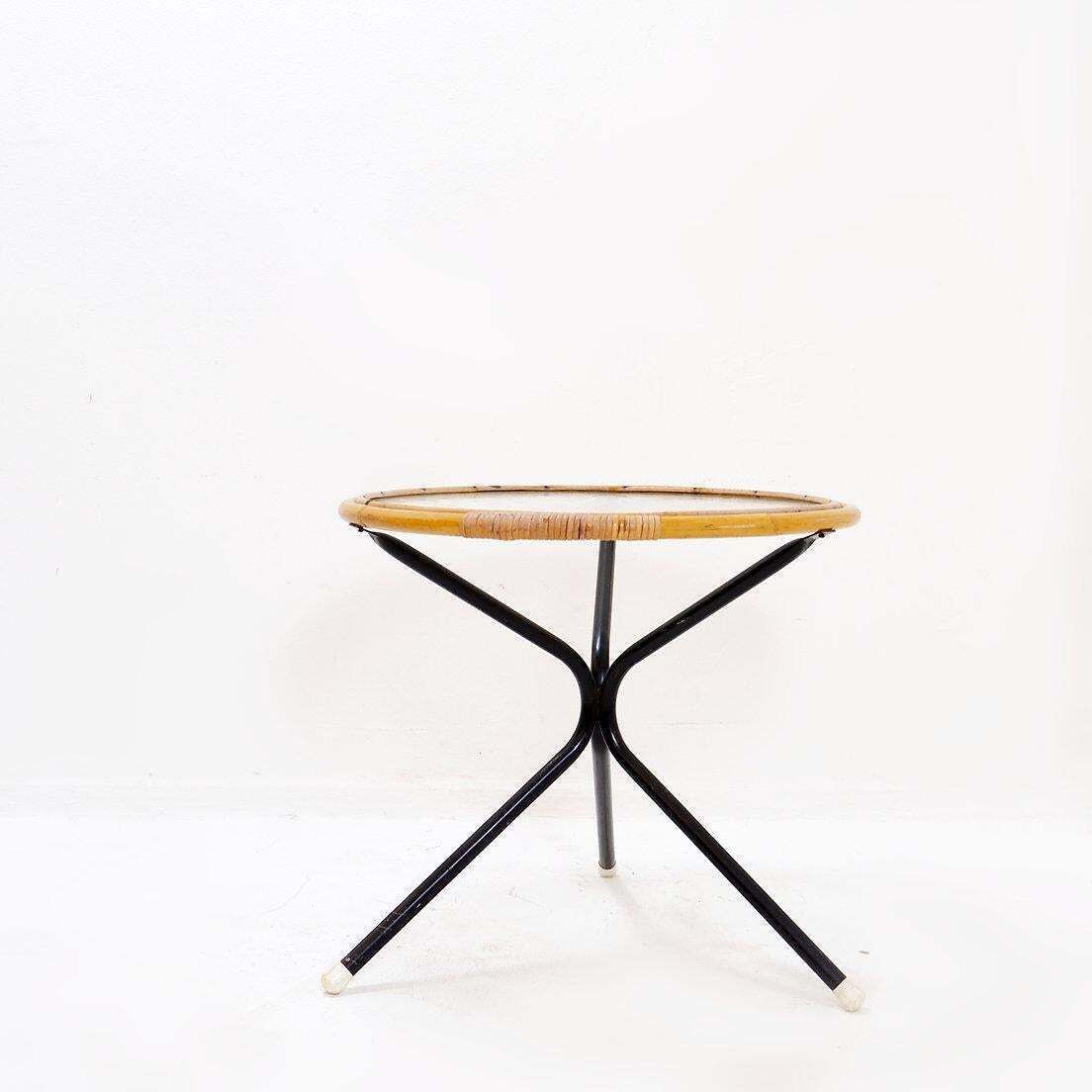 Mid Century Side Table In Bamboo, Metal And Glass  The Netherlands 1960s photo 337.0