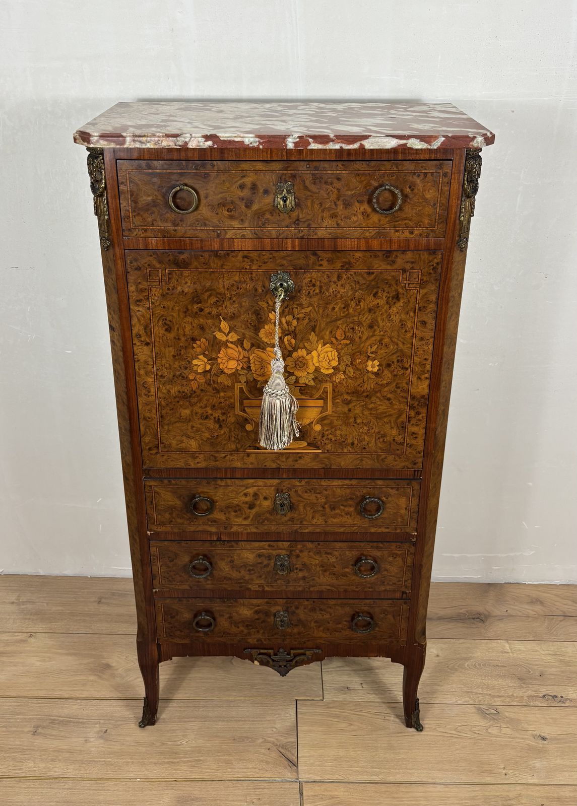 Franse Secretaire In Louis XVI Stijl Met Wortelhoutfineer En Marmeren Blad, Jaren 1930 photo furniture