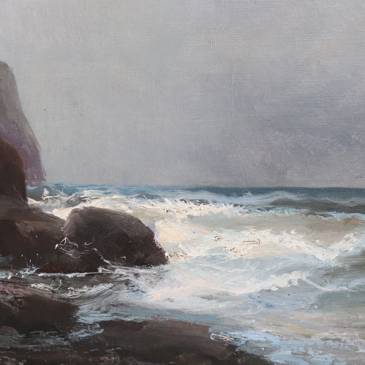 Seascape With Cliff, Oil Painting On Canvas, 20th Century, Framed photo vinterior
