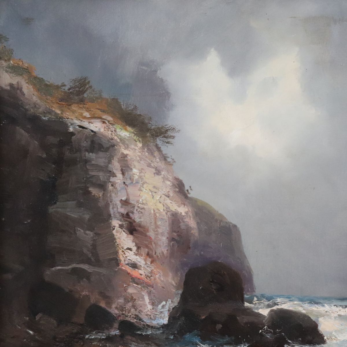 Seascape With Cliff, Oil Painting On Canvas, 20th Century, Framed photo buy