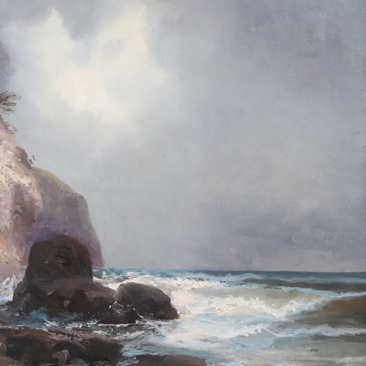 Seascape With Cliff, Oil Painting On Canvas, 20th Century, Framed photo vintage