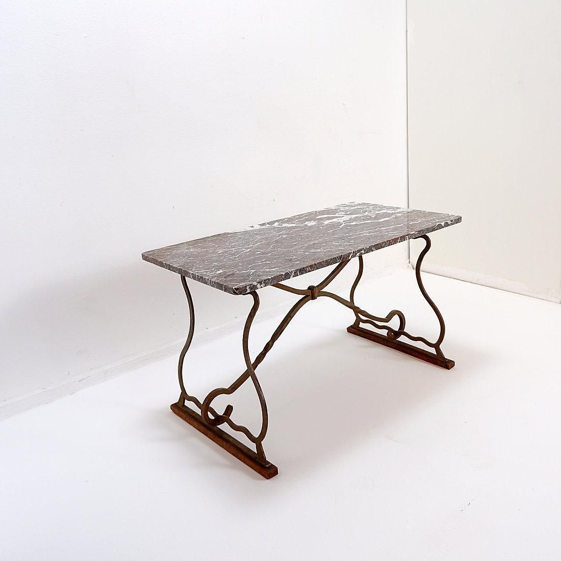 Wrought Iron And Marble Coffee Table In The Style Of Gilbert Poillerat photo 1312.0