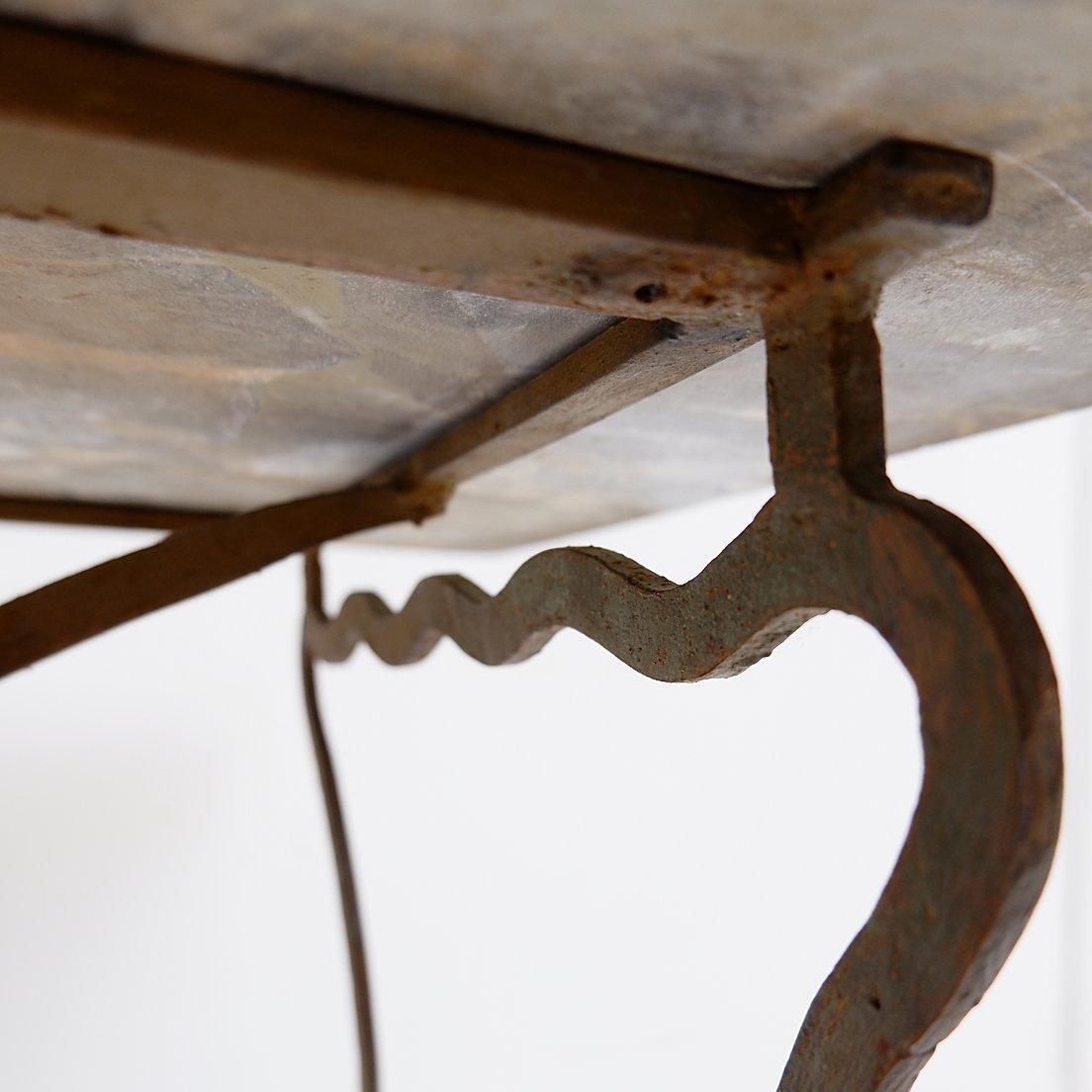 photo furniture Wrought Iron And Marble Coffee Table In The Style Of Gilbert Poillerat