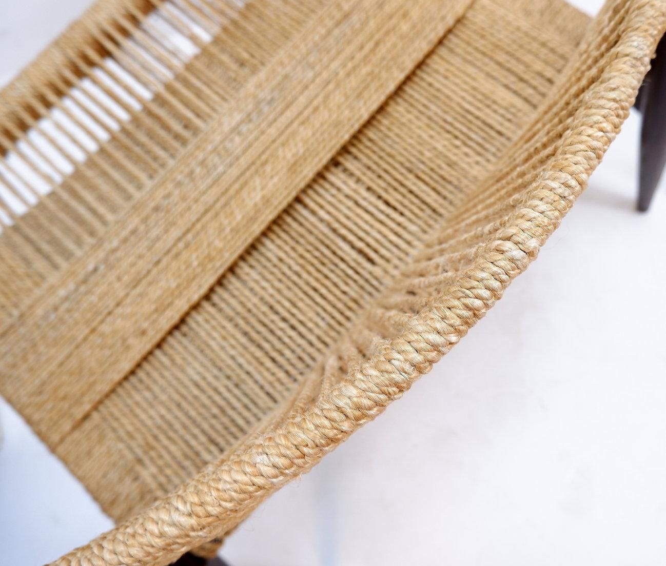 photo vintage Pair Of Jute Rope Weave And Solid Wood Lounge Chairs
