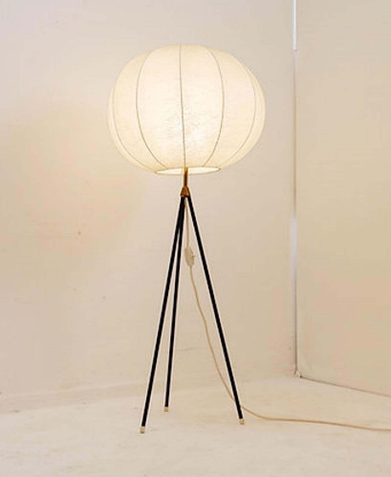 photo buy Vintage Cocoon Tripod Floor Lamp With Brass Accents, 1960s