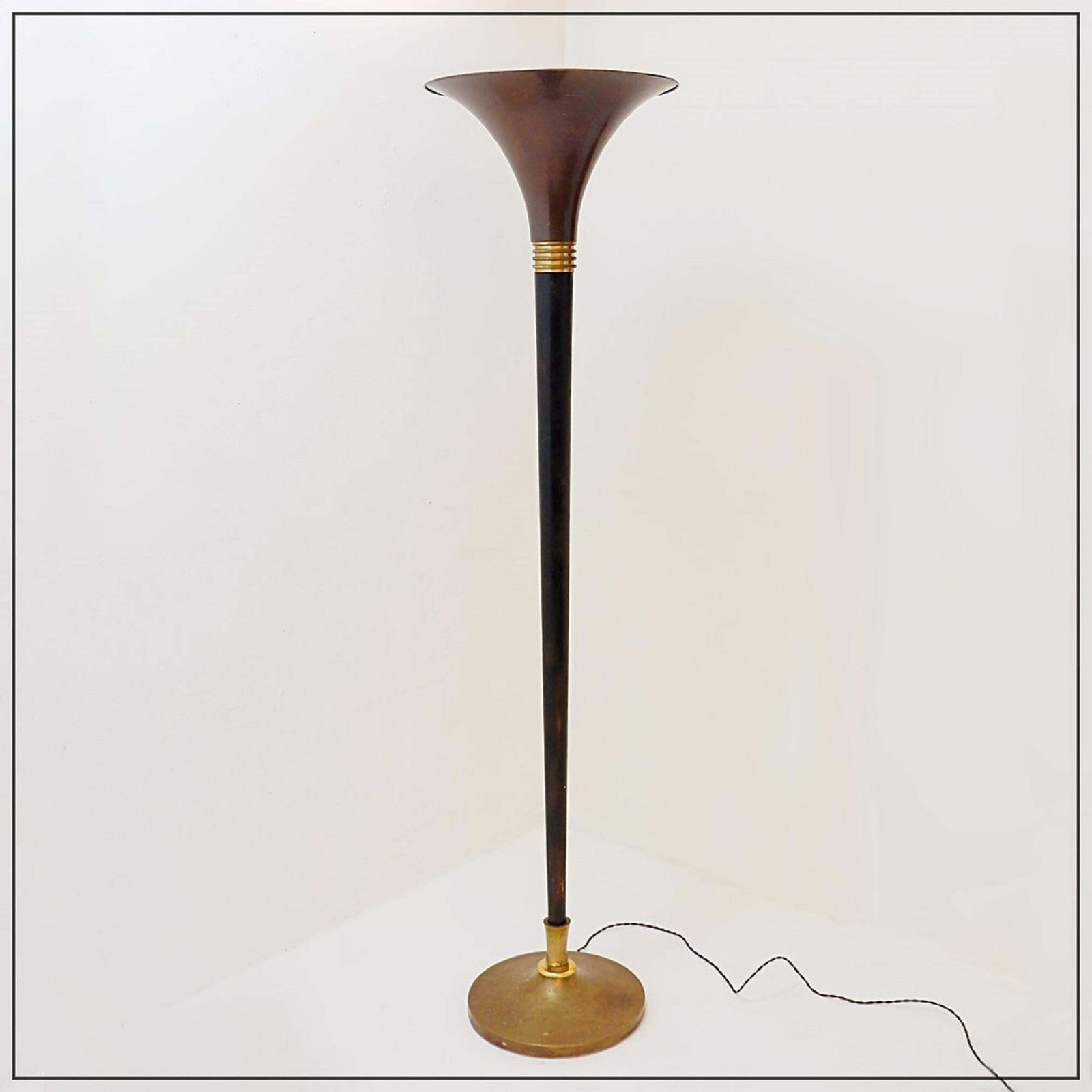 photo for sale Art Deco Bronzed Metal And Brass Floor Lamp In The Style Of Pietro Chiesa, 1940s