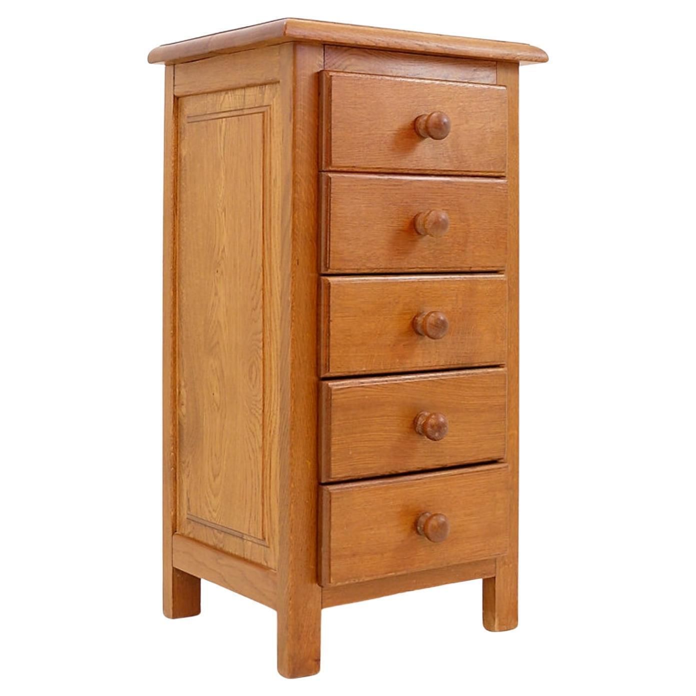 Solid Wood Campaign Chest Of Drawers, Vintage, 5 Drawers, 20th Century