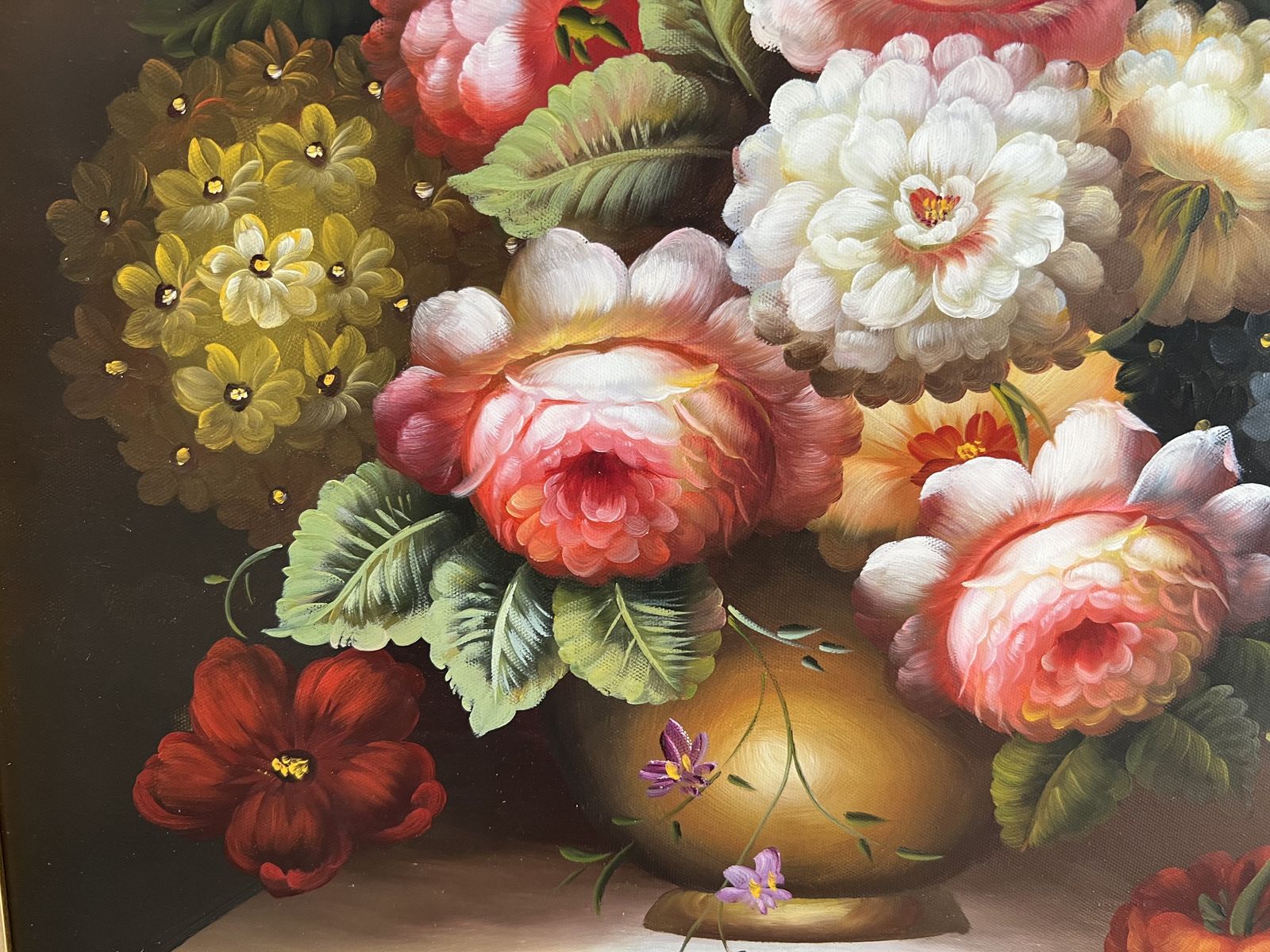 Vintage Mid Century Floral Still Life Oil Painting Signed | Large Gold Frame | Vibrant Bouquet Mcm Wall Art | photo 295.0