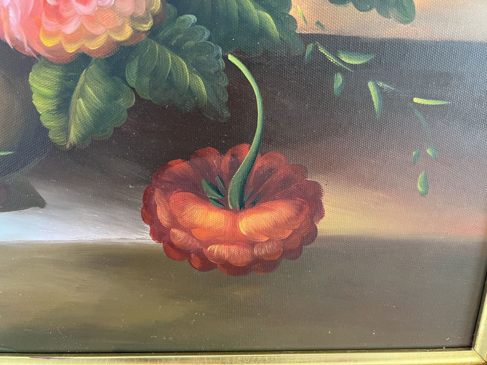 295.0 Vintage Mid Century Floral Still Life Oil Painting Signed | Large Gold Frame | Vibrant Bouquet Mcm Wall Art | photo