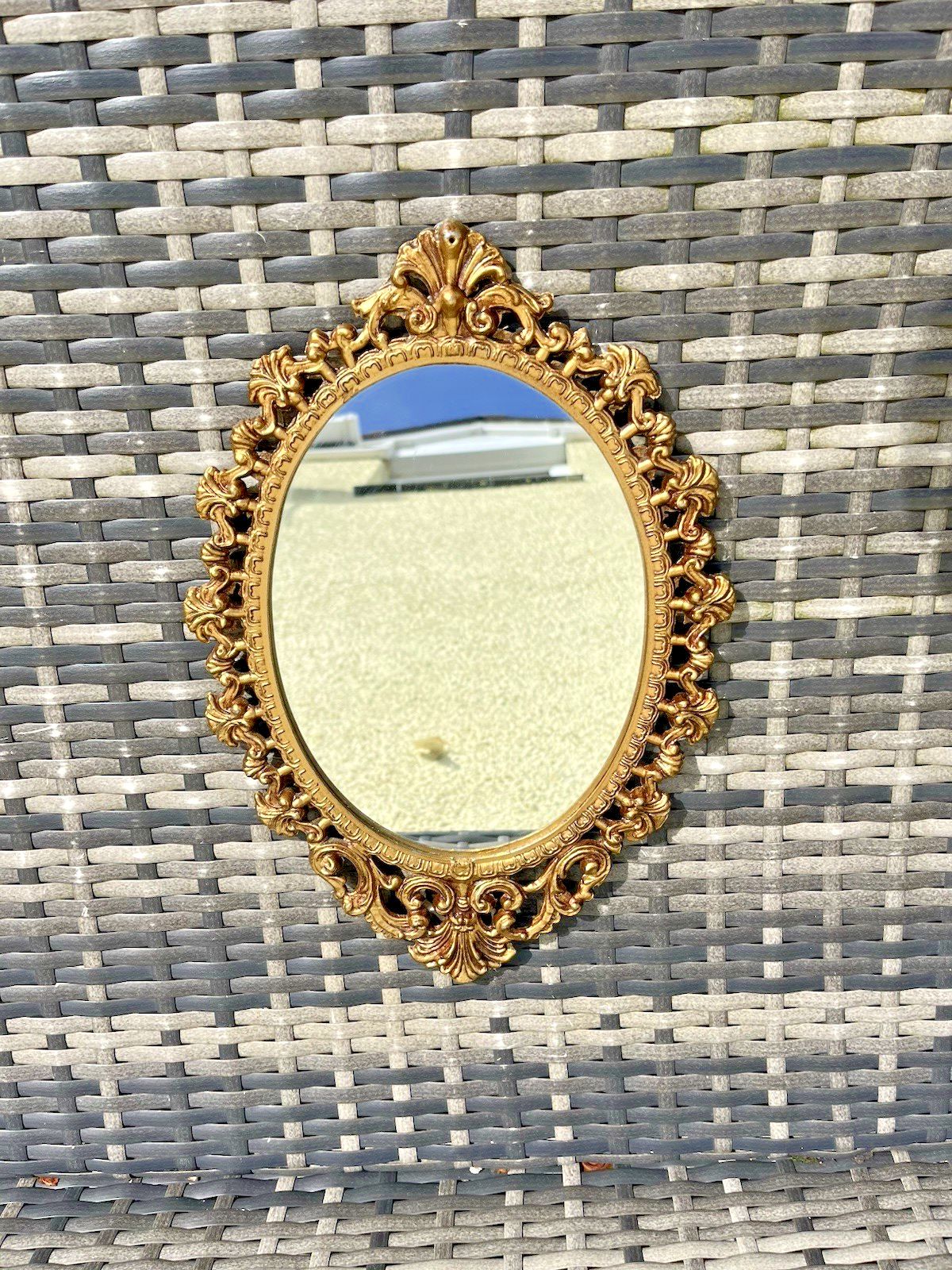 Ornate Vintage Castcraft London Gilt Metal Gold Mirror Regency Rococo Baroque photo for sale