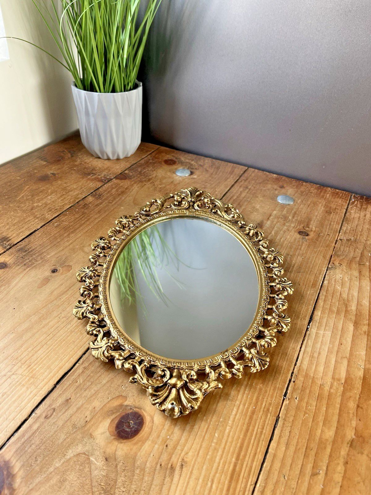Ornate Vintage Castcraft London Gilt Metal Gold Mirror Regency Rococo Baroque photo vintage