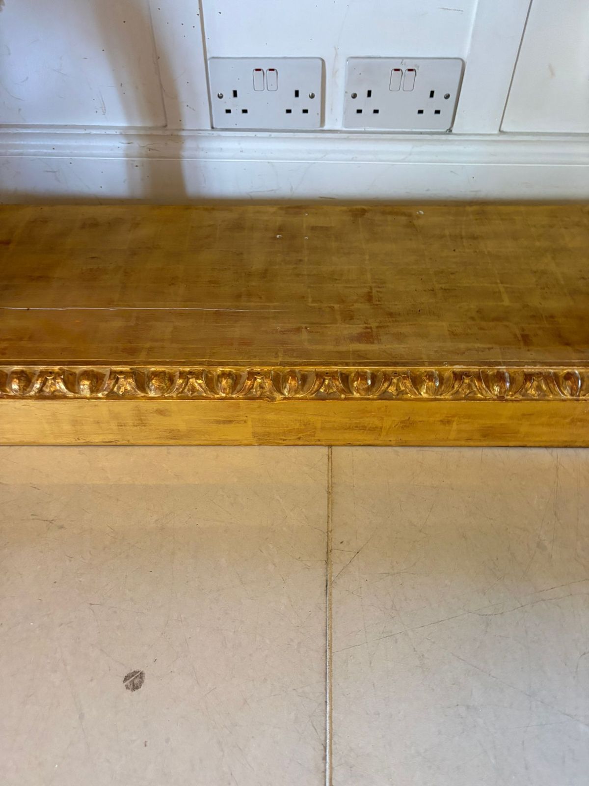 Antique Pair Of Monumental Italian Baroque Revival Giltwood Console Tables With Breccia Marble Tops And Lion’s Paw Supports photo vintage