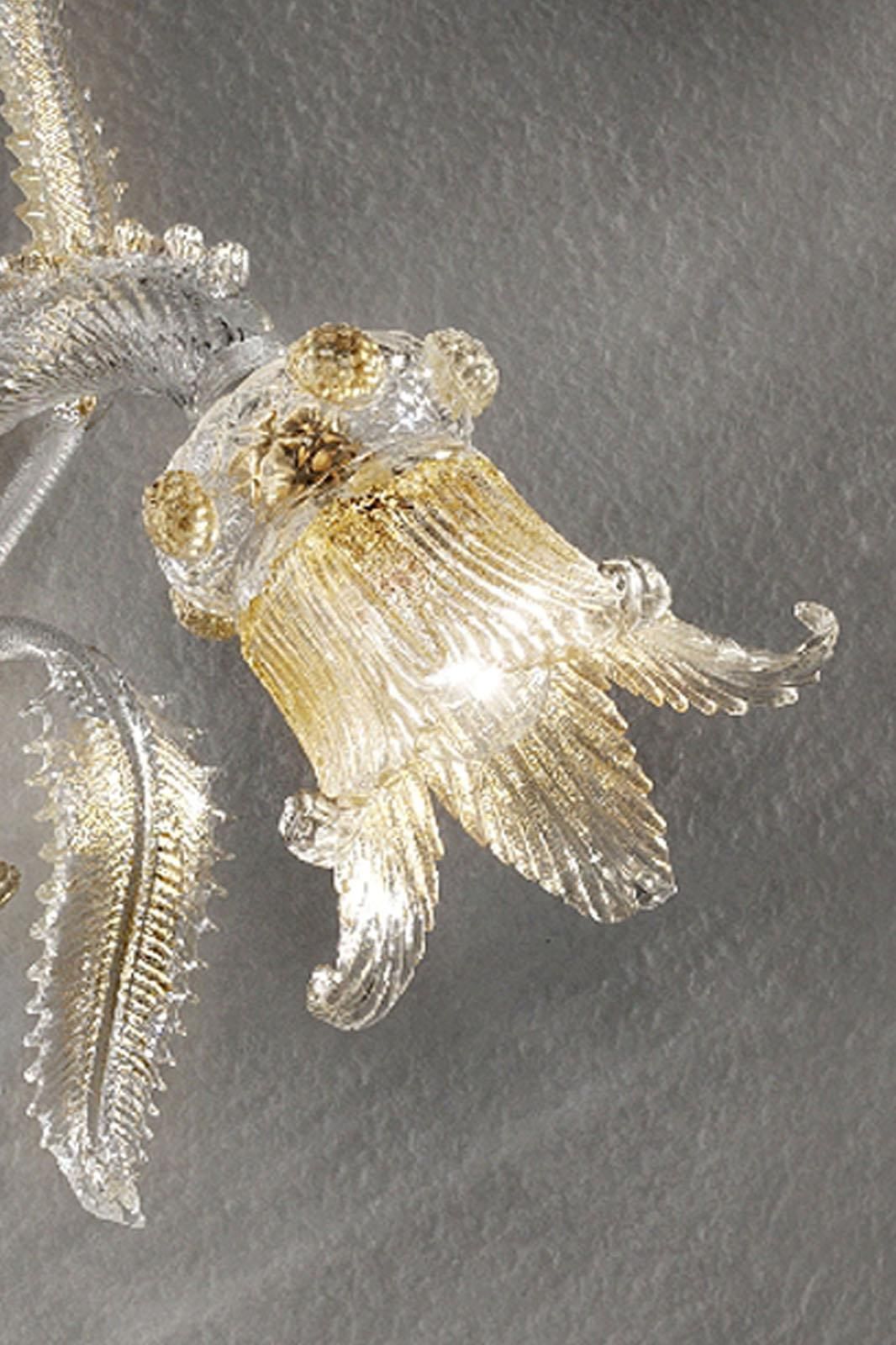 Luxury Italian Clear And Gold Leaf Wall Sconce R With Flowers And Leaves Murano Glass photo Lighting