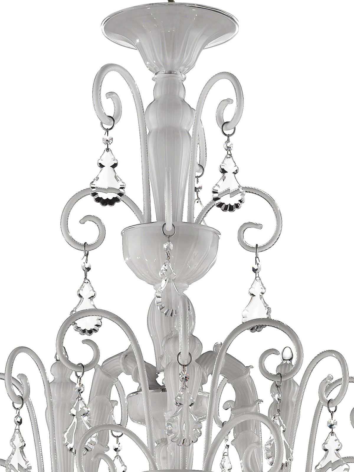 Imperial Venetian Modern White "Ca' Rezzonico" With Curls Murano Glass Chandelier . photo for sale