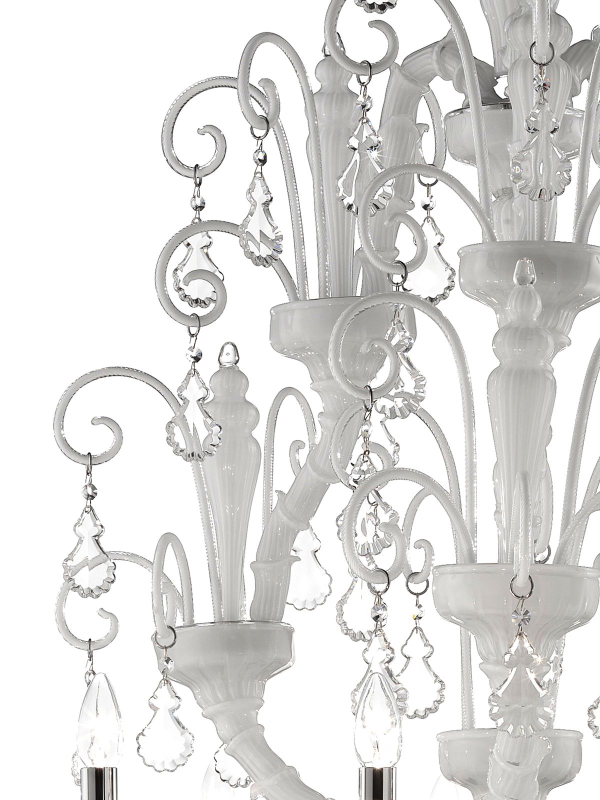Imperial Venetian Modern White "Ca' Rezzonico" With Curls Murano Glass Chandelier . photo vinterior