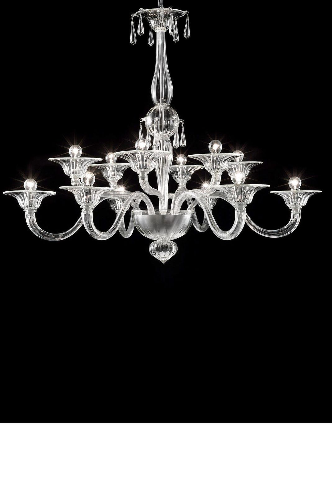 Elegant Transparent Venetian Murano Glass Chandelier photo vinterior