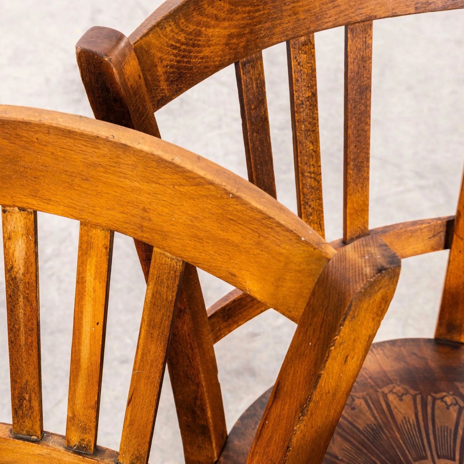 1950’s French Farmhouse Patterned Seat Dark Oak Dining Chairs – Set Of Four photo Furniture