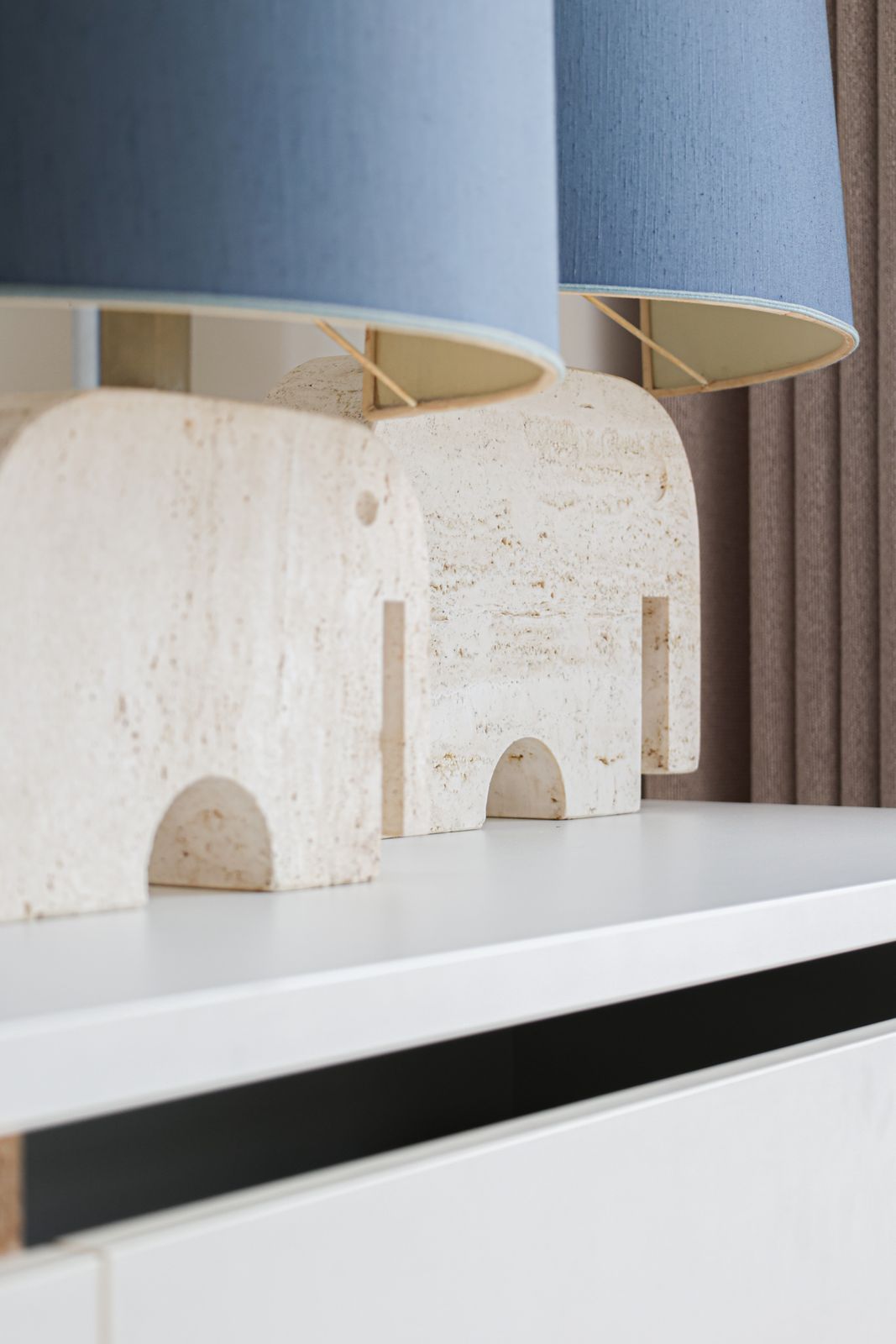 photo for sale Pair Of Travertine Elephant Table Lamps By Fratelli Mannelli, Italy, 1970s.