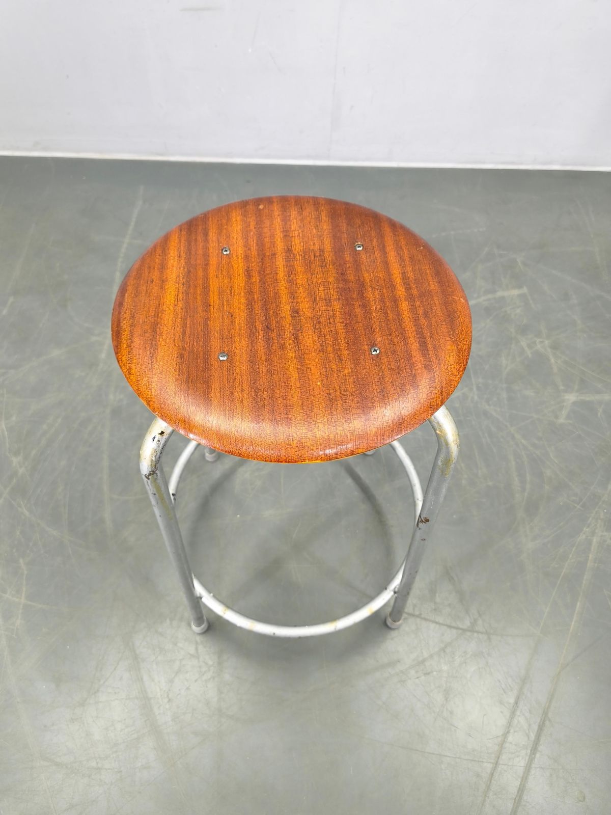 1950s German Industrial Stool With Plywood Seat photo for sale